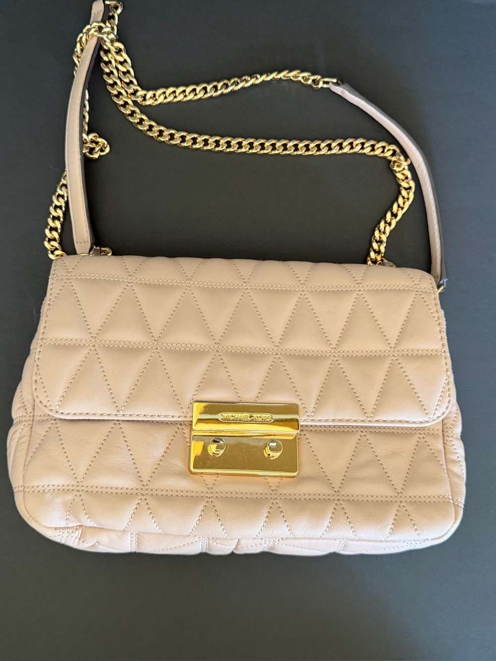 Michael Kors Quilted Light Pink Leather Chain Shoulder Bag with Gold Hardware